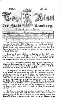 Tag-Blatt der Stadt Bamberg (Bamberger Tagblatt) Mittwoch 20. Februar 1856