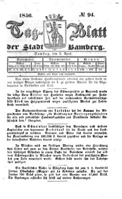 Tag-Blatt der Stadt Bamberg (Bamberger Tagblatt) Samstag 5. April 1856