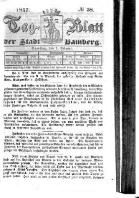 Tag-Blatt der Stadt Bamberg (Bamberger Tagblatt) Samstag 7. Februar 1857