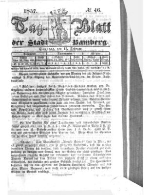 Tag-Blatt der Stadt Bamberg (Bamberger Tagblatt) Sonntag 15. Februar 1857