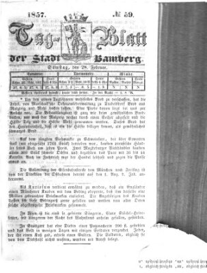 Tag-Blatt der Stadt Bamberg (Bamberger Tagblatt) Samstag 28. Februar 1857