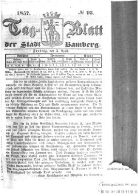 Tag-Blatt der Stadt Bamberg (Bamberger Tagblatt) Freitag 3. April 1857