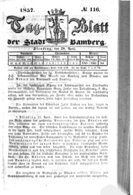 Tag-Blatt der Stadt Bamberg (Bamberger Tagblatt) Dienstag 28. April 1857