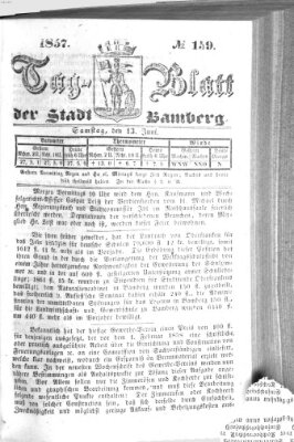 Tag-Blatt der Stadt Bamberg (Bamberger Tagblatt) Samstag 13. Juni 1857