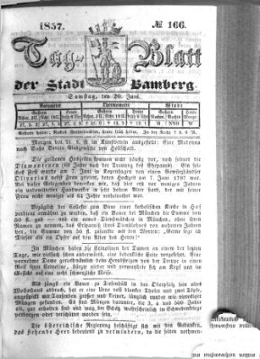 Tag-Blatt der Stadt Bamberg (Bamberger Tagblatt) Samstag 20. Juni 1857