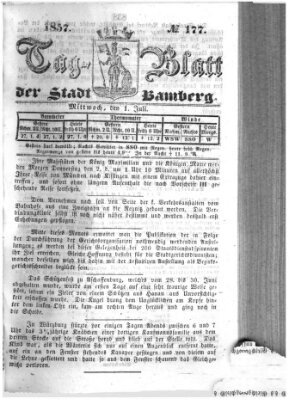 Tag-Blatt der Stadt Bamberg (Bamberger Tagblatt) Mittwoch 1. Juli 1857