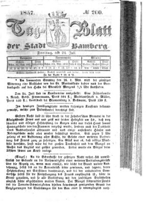 Tag-Blatt der Stadt Bamberg (Bamberger Tagblatt) Freitag 24. Juli 1857