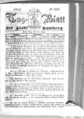 Tag-Blatt der Stadt Bamberg (Bamberger Tagblatt) Freitag 31. Juli 1857