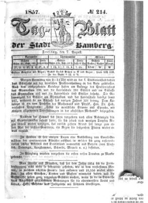 Tag-Blatt der Stadt Bamberg (Bamberger Tagblatt) Freitag 7. August 1857