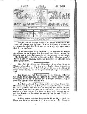 Tag-Blatt der Stadt Bamberg (Bamberger Tagblatt) Mittwoch 30. September 1857