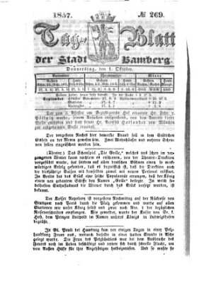 Tag-Blatt der Stadt Bamberg (Bamberger Tagblatt) Donnerstag 1. Oktober 1857