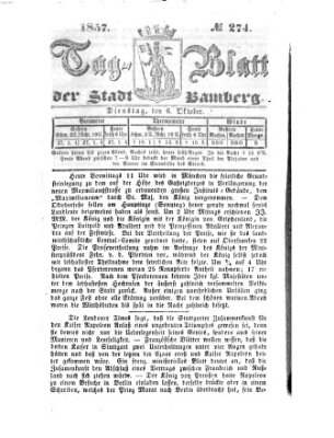 Tag-Blatt der Stadt Bamberg (Bamberger Tagblatt) Dienstag 6. Oktober 1857