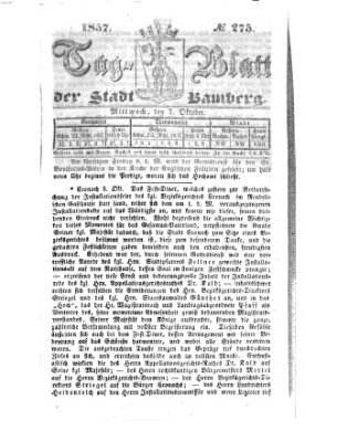 Tag-Blatt der Stadt Bamberg (Bamberger Tagblatt) Mittwoch 7. Oktober 1857