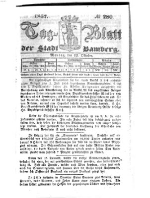 Tag-Blatt der Stadt Bamberg (Bamberger Tagblatt) Montag 12. Oktober 1857