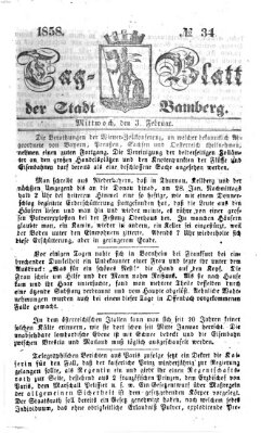 Tag-Blatt der Stadt Bamberg (Bamberger Tagblatt) Mittwoch 3. Februar 1858