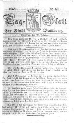 Tag-Blatt der Stadt Bamberg (Bamberger Tagblatt) Samstag 20. Februar 1858