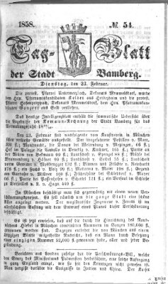 Tag-Blatt der Stadt Bamberg (Bamberger Tagblatt) Dienstag 23. Februar 1858