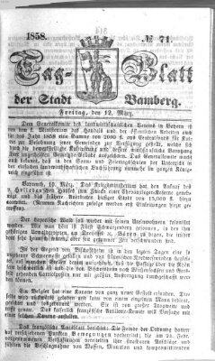 Tag-Blatt der Stadt Bamberg (Bamberger Tagblatt) Freitag 12. März 1858