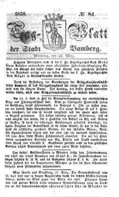 Tag-Blatt der Stadt Bamberg (Bamberger Tagblatt) Montag 22. März 1858