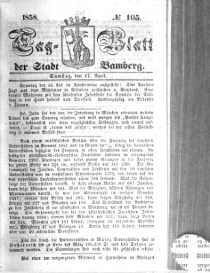 Tag-Blatt der Stadt Bamberg (Bamberger Tagblatt) Samstag 17. April 1858