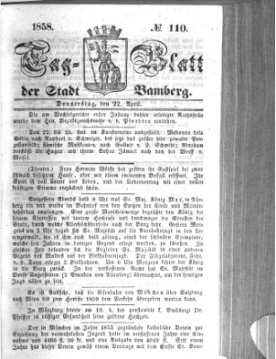 Tag-Blatt der Stadt Bamberg (Bamberger Tagblatt) Donnerstag 22. April 1858