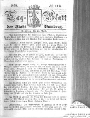 Tag-Blatt der Stadt Bamberg (Bamberger Tagblatt) Sonntag 25. April 1858