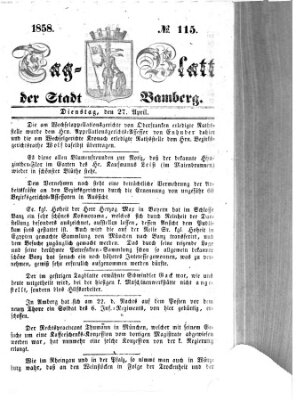 Tag-Blatt der Stadt Bamberg (Bamberger Tagblatt) Dienstag 27. April 1858