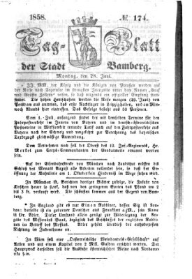 Tag-Blatt der Stadt Bamberg (Bamberger Tagblatt) Montag 28. Juni 1858