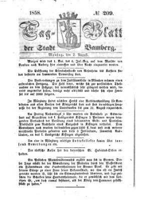 Tag-Blatt der Stadt Bamberg (Bamberger Tagblatt) Montag 2. August 1858