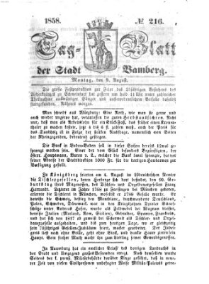 Tag-Blatt der Stadt Bamberg (Bamberger Tagblatt) Montag 9. August 1858