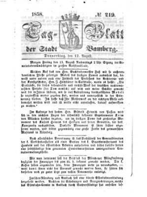 Tag-Blatt der Stadt Bamberg (Bamberger Tagblatt) Donnerstag 12. August 1858