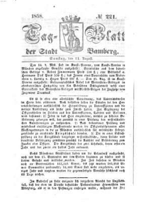 Tag-Blatt der Stadt Bamberg (Bamberger Tagblatt) Samstag 14. August 1858