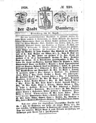 Tag-Blatt der Stadt Bamberg (Bamberger Tagblatt) Dienstag 31. August 1858