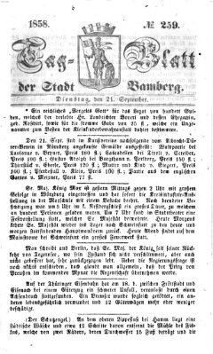 Tag-Blatt der Stadt Bamberg (Bamberger Tagblatt) Dienstag 21. September 1858