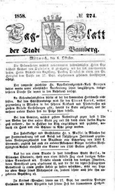 Tag-Blatt der Stadt Bamberg (Bamberger Tagblatt) Mittwoch 6. Oktober 1858