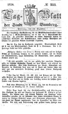 Tag-Blatt der Stadt Bamberg (Bamberger Tagblatt) Freitag 24. Dezember 1858