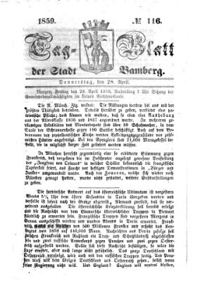 Tag-Blatt der Stadt Bamberg (Bamberger Tagblatt) Donnerstag 28. April 1859