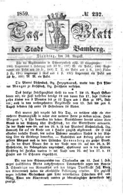 Tag-Blatt der Stadt Bamberg (Bamberger Tagblatt) Dienstag 30. August 1859