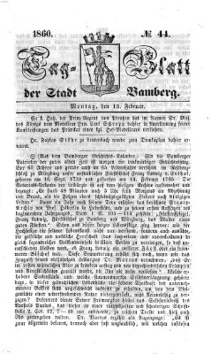 Tag-Blatt der Stadt Bamberg (Bamberger Tagblatt) Montag 13. Februar 1860