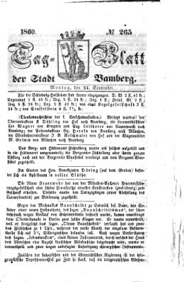 Tag-Blatt der Stadt Bamberg (Bamberger Tagblatt) Montag 24. September 1860