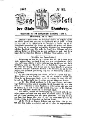 Tag-Blatt der Stadt Bamberg (Bamberger Tagblatt) Mittwoch 2. April 1862