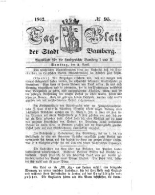 Tag-Blatt der Stadt Bamberg (Bamberger Tagblatt) Samstag 5. April 1862