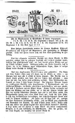 Tag-Blatt der Stadt Bamberg (Bamberger Tagblatt) Freitag 3. Oktober 1862