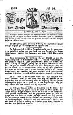 Tag-Blatt der Stadt Bamberg (Bamberger Tagblatt) Freitag 3. April 1863