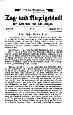 Tag- und Anzeigeblatt für Kempten und das Allgäu Sonntag 4. Januar 1863