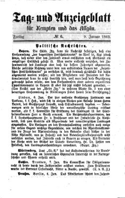 Tag- und Anzeigeblatt für Kempten und das Allgäu Freitag 9. Januar 1863