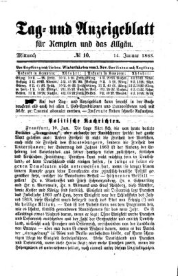 Tag- und Anzeigeblatt für Kempten und das Allgäu Mittwoch 14. Januar 1863