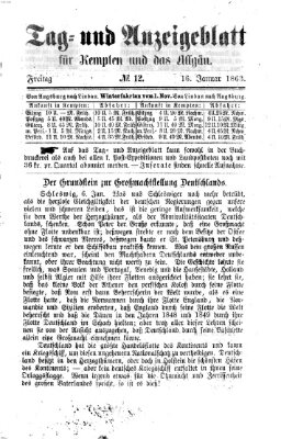 Tag- und Anzeigeblatt für Kempten und das Allgäu Freitag 16. Januar 1863