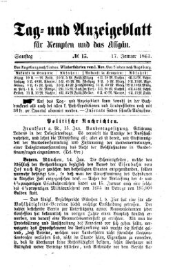 Tag- und Anzeigeblatt für Kempten und das Allgäu Samstag 17. Januar 1863