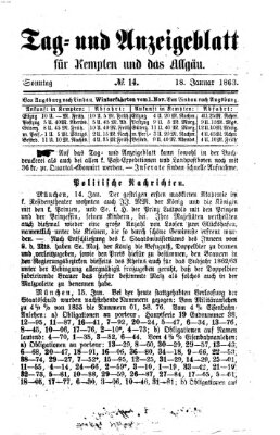 Tag- und Anzeigeblatt für Kempten und das Allgäu Sonntag 18. Januar 1863